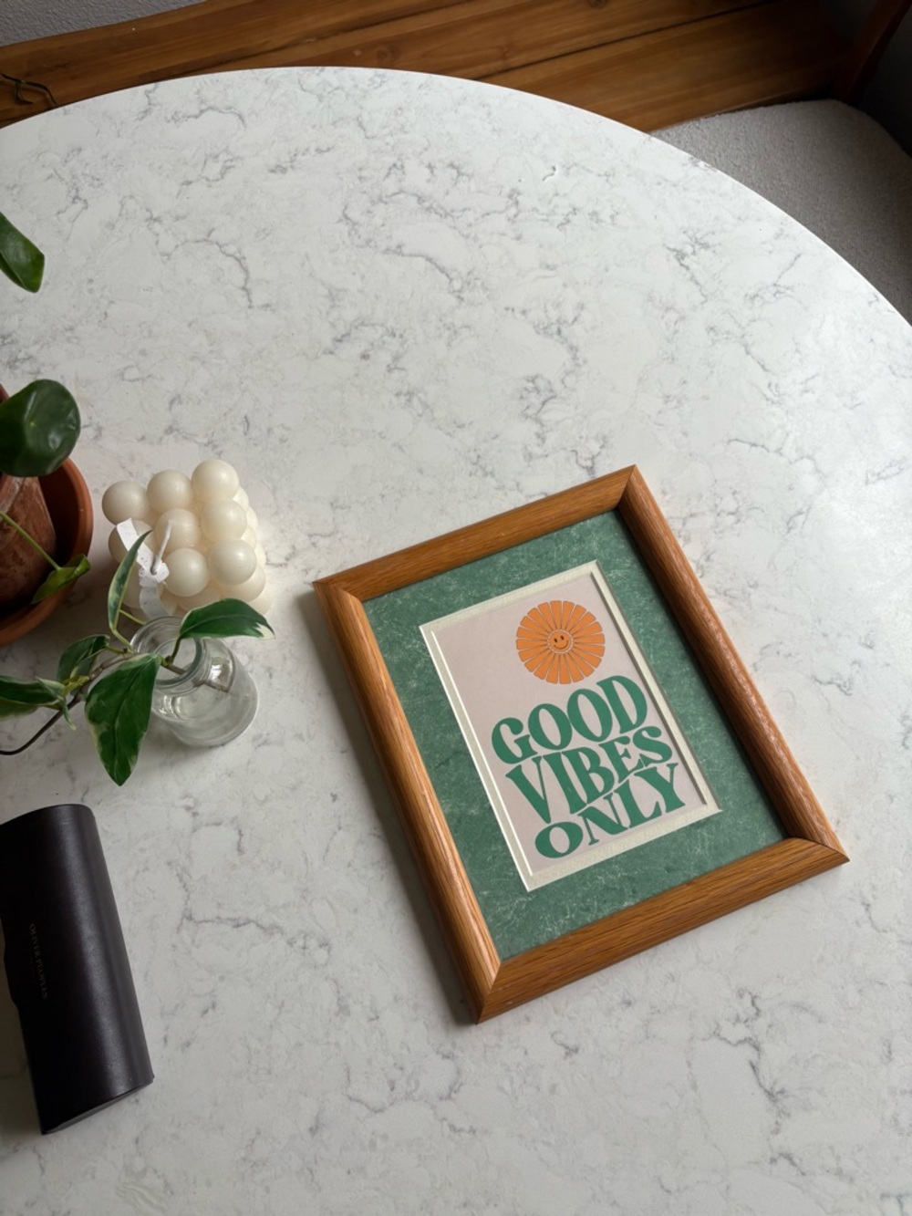 Retro Groovy Flower Good Vibes Only Framed Art Print - Green & Orange